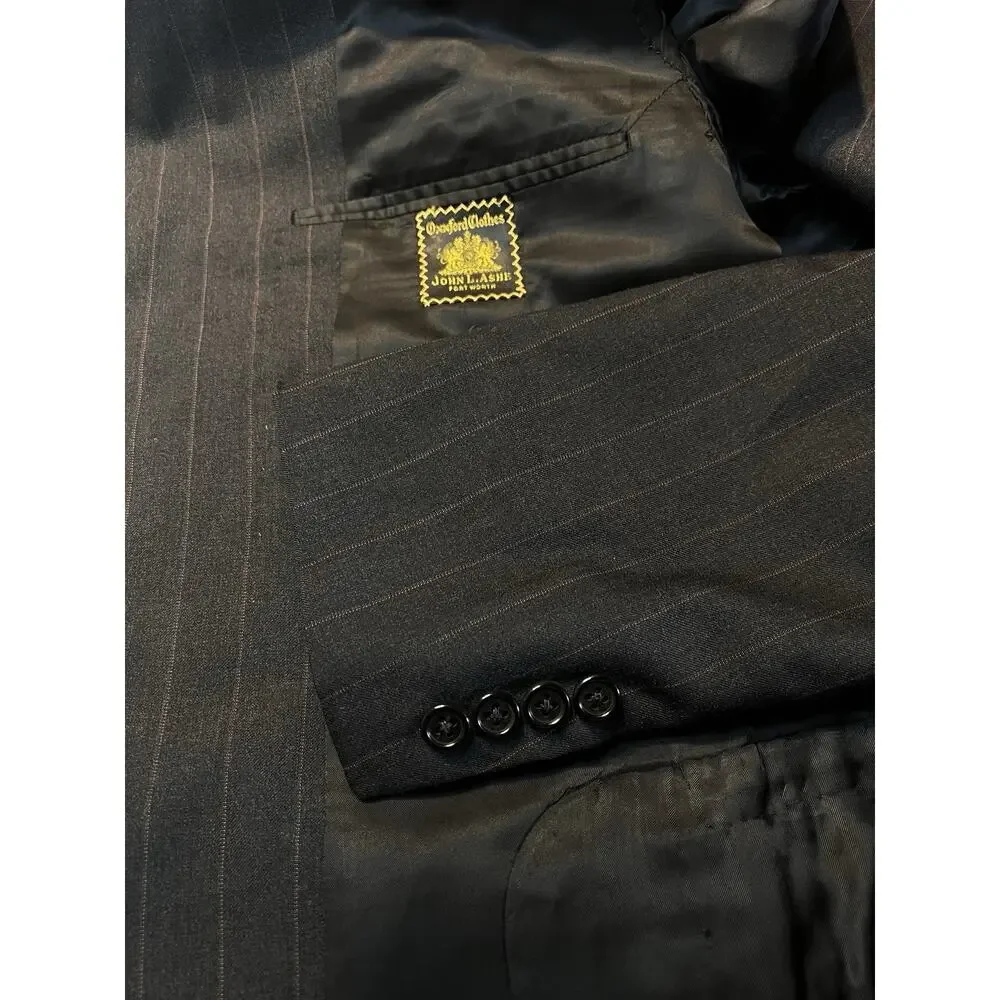Vtg Oxxford Suit 44L 39x29 Gray-Black Subtle Red Stripe 1/4 Lined High Rise